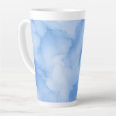 ソフトブルー水彩抽象画 カフェラテマグ (左アングル)