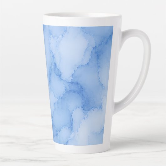 ソフトブルー水彩抽象画 カフェラテマグ (右)