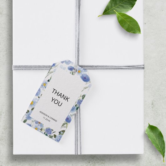 ソフトブルー水彩植物学結婚院 ギフトタグ