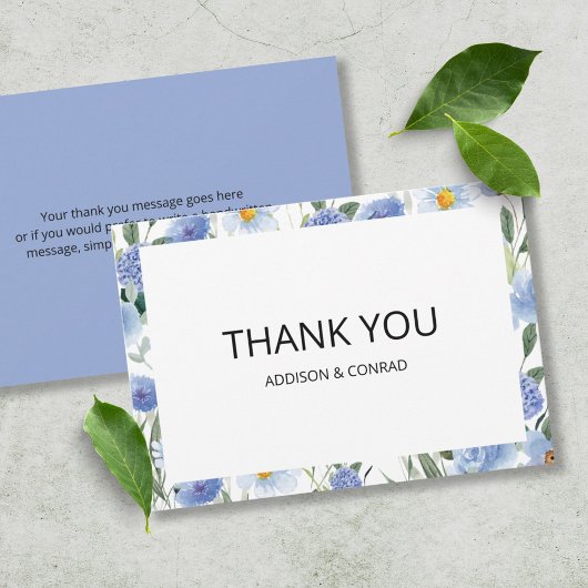 ソフトブルー水彩植物学結婚院 サンキューカード