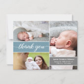 ソフトブルー生まれたばかりのシック写真名赤ちゃんシャワー マグネット招待状 (正面)