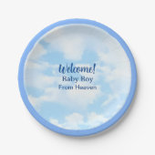 ソフトブルー男の赤ちゃん雲とスカイベビーシャワー ペーパープレート (正面)