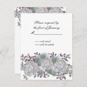 ソフトブルー素朴アジサイの返信カード 出欠カード (正面/裏面)