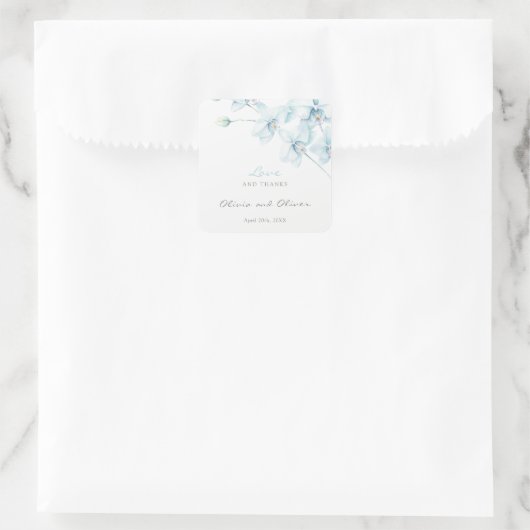 ソフトブルー結婚オーキッドの愛と感謝してい スクエアシール (バッグ)