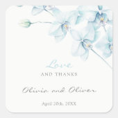 ソフトブルー結婚オーキッドの愛と感謝してい スクエアシール (正面)