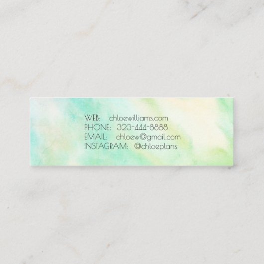 ソフトブルー絵画グリーンの抽象芸術ブラシ水色 スキニー名刺 (裏面)