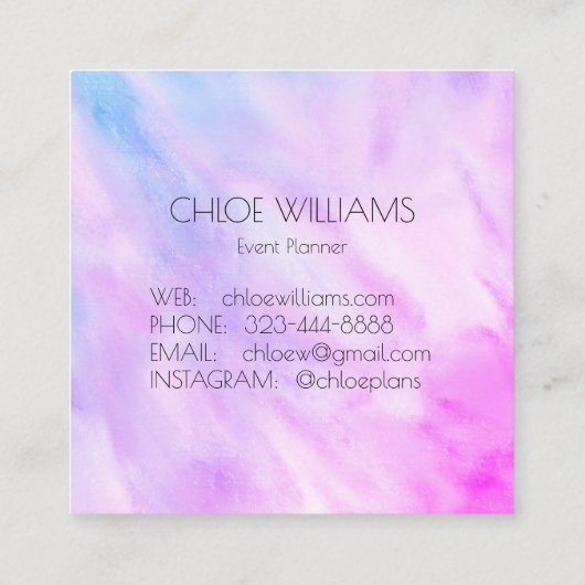 ソフトブルー絵画パープルの抽象芸術水色 スクエア名刺 (裏面)