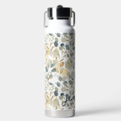 ソフトブルー金ゴールドかわいらしリーフフローラの名前の追加 ウォーターボトル (正面)