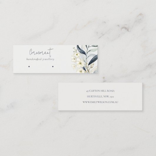 ソフトブルー金ゴールドの葉状植物耳掻きホルダー スキニー名刺 (正面/裏面)