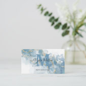 ソフトブルー金ゴールドグリッターモノグラム名イニシャル 名刺 (スタンド正面)