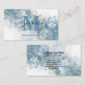 ソフトブルー金ゴールドグリッターモノグラム名イニシャル 名刺 (正面/裏面)