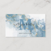 ソフトブルー金ゴールドグリッターモノグラム名イニシャル 名刺 (正面)