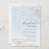 ソフトブルー金ゴールドフローラブライダルシャワー 招待状 (正面)