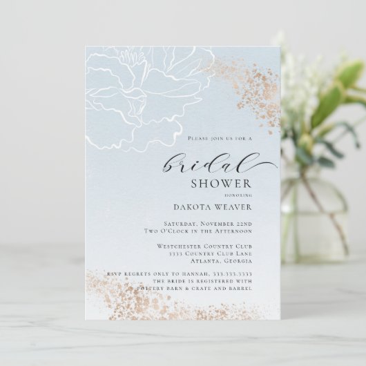 ソフトブルー金ゴールドフローラブライダルシャワー 招待状 (スタンド正面)