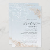 ソフトブルー金ゴールドフローラブライダルシャワー 招待状 (正面/裏面)