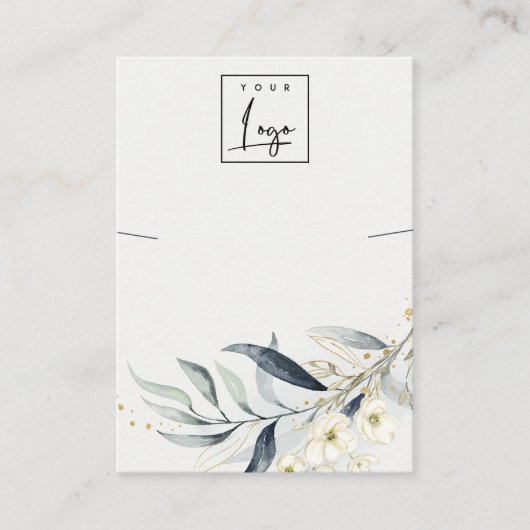 ソフトブルー金ゴールドリーフ植物性ロゴネックレスホルダー 名刺 (正面)