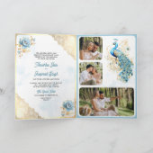 ソフトブルー金ゴールドレースフローラインディアンピーコッ結婚クス 招待状 (内部)