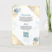 ソフトブルー金ゴールドレースフローラインディアンピーコッ結婚クス 招待状 (裏面)