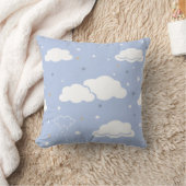 ソフトブルー雲と星のパターン クッション (ブランケット)