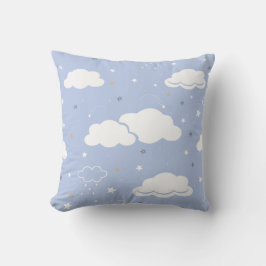 ソフトブルー雲と星のパターン クッション