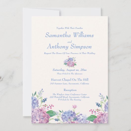 ソフトブルー,あじさい花,結婚式招待状 招待状 (正面)