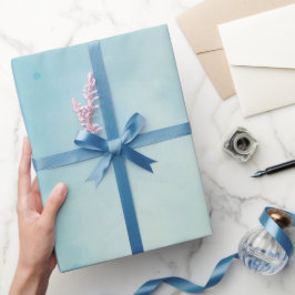 ソフトブルー&バラ水彩包み紙 ラッピングペーパー