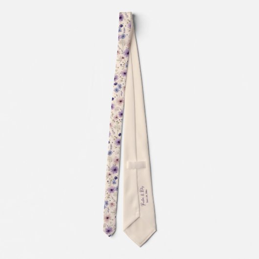 ソフトブルー&パープルコスモスワイルドフラワー結婚ズ ネクタイ (裏面)