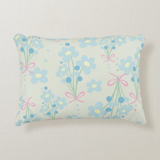 ソフトブルー&ピンク調和 アクセントクッション (正面)