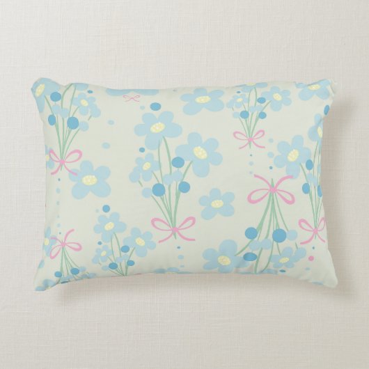 ソフトブルー&ピンク調和 アクセントクッション (正面)