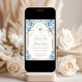 ソフトブルー フローラル ゴールド アーチ ムスリム ウェディング 招待状