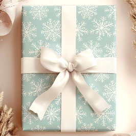 ソフトブルー ホワイト スノーフレーク クリスマス ラッピングペーパー