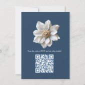 ソフトブルー、白い花と金ゴールドのエッチング 招待状 (裏面)