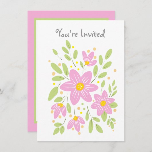 ソフトプラムピンクフローラブーケ招待状 招待状 (正面/裏面)