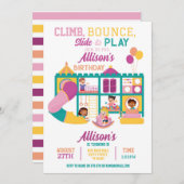 ソフトプレイバウンス誕生日ガールズパーティー招待状 招待状 (正面/裏面)