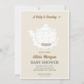 ソフトベビーシャワー茶パーティーティーポット招待カード 招待状 (正面)