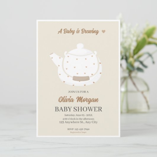 ソフトベビーシャワー茶パーティーティーポット招待カード 招待状 (スタンド正面)
