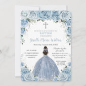 ソフトベビーブルーフローラバラガールシルバーバプテスマ 招待状 (正面)
