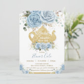 ソフトベビーブルーフローラブライダルシャワーハイティーパーティー 招待状 (スタンド正面)