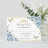 ソフトベビーブルーフローラ金ゴールドキンセアニラ蝶 出欠カード (スタンド正面)