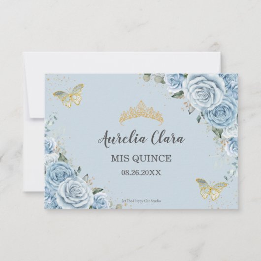 ソフトベビーブルーフローラ金ゴールドキンセアニラ蝶 出欠カード (裏面)