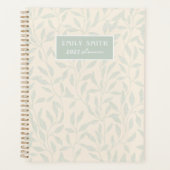 ソフトベージュとセイジの葉のカスタムネーム プランナー手帳 (正面)