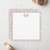 ソフトベージュとホワイトフローラモノグラム ノートカード (正面/裏面インサイチュ)