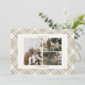 ソフトベージュのギンガム「感謝」写真ホリデーカード シーズンカード (スタンド正面)
