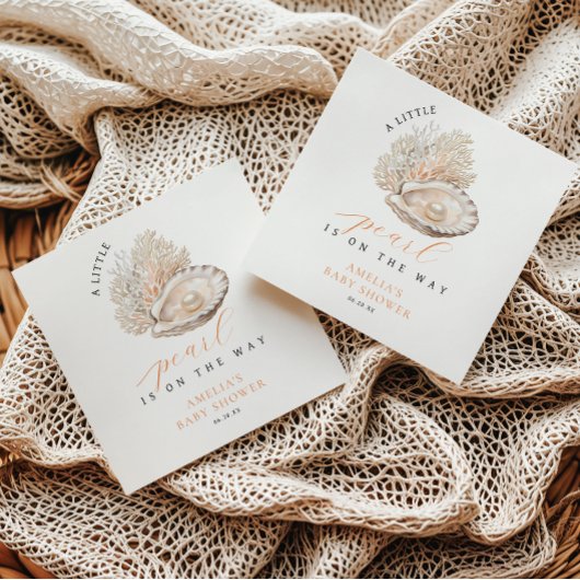 ソフトベージュコースタルパールベビーシャワーナプキンズ スタンダードカクテルナプキン