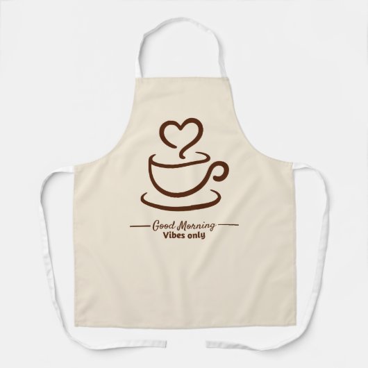 ソフトベージュコーヒーエプロン – グッドモーニングハートデザイン エプロン (正面)