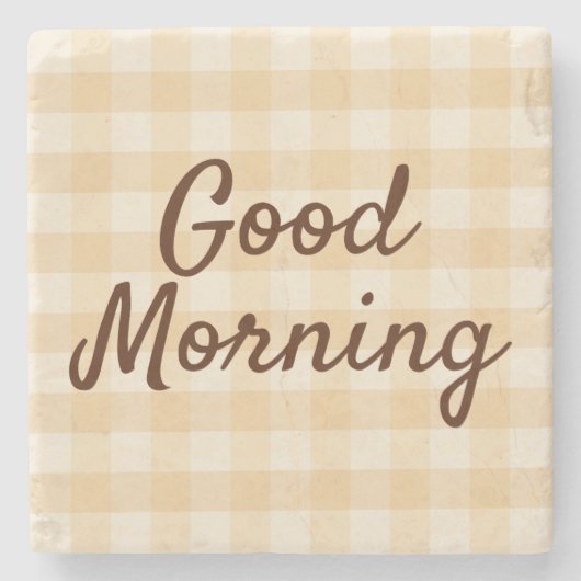 ソフトベージュ市松模様にモーニングコースター – ミニマリスト ストーンコースター (正面)