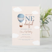 ソフトベージュ熱気球オンダーフル1歳の誕生日 招待状 (スタンド正面)