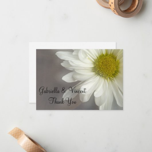 ソフトホワイトデイジーオングレー結婚ズサンキューノート ノートカード (正面/裏面インサイチュ)