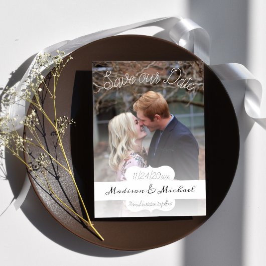 ソフトホワイトバナーフォトセーブ・ザ・デート案内 招待状