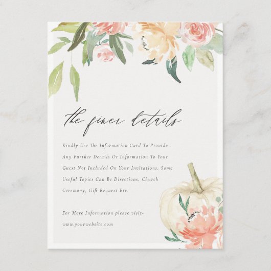 ソフトホワイトパンプキン赤面結婚フローラ詳細 エンクロージャーカード (正面)